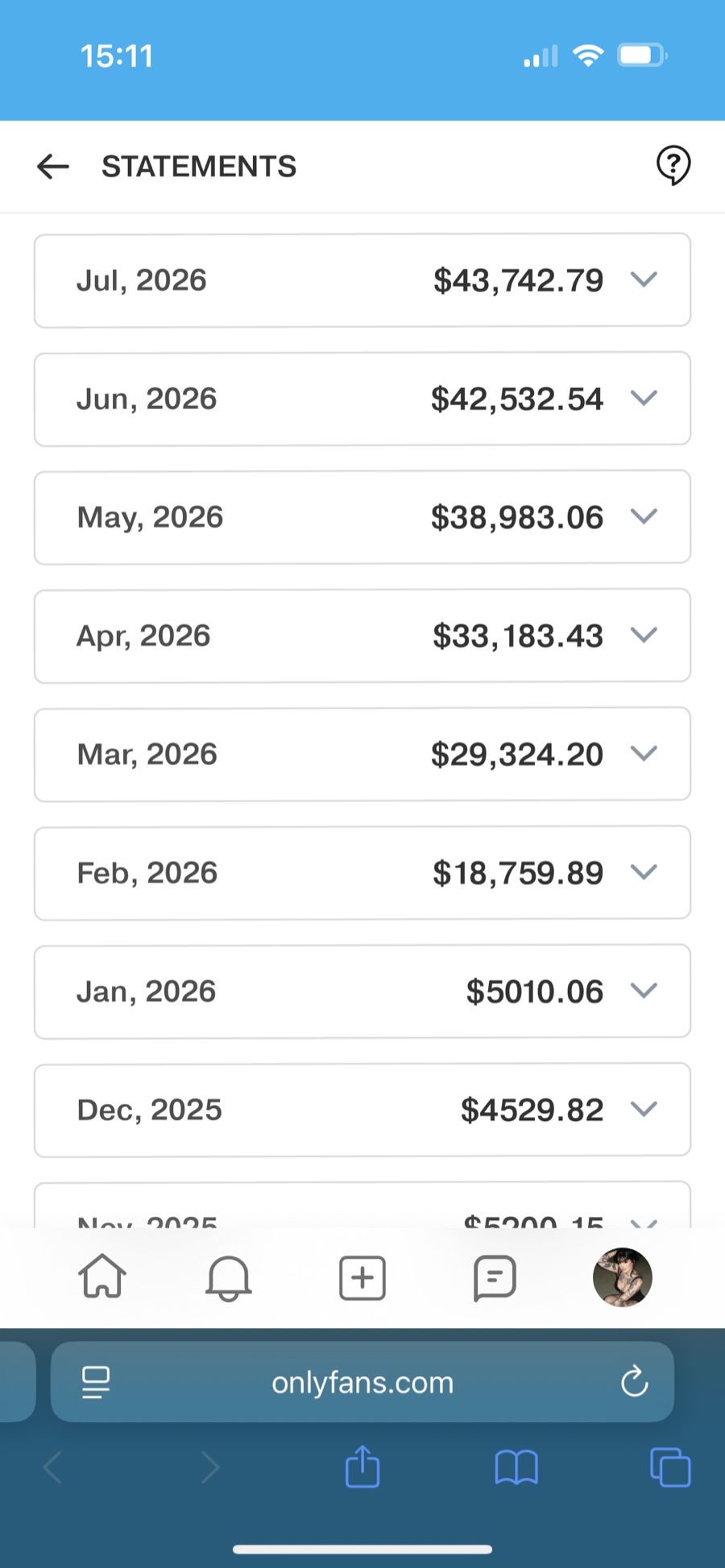 OnlyFans earnings screenshot